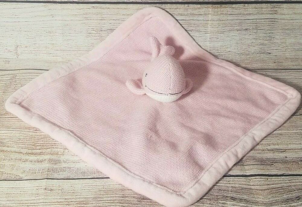 Peacock Alley Whale Baby Lovey Security Blanket Plush Knit Light Pink